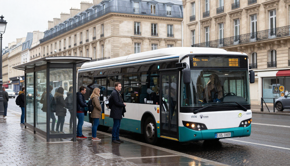 Bus at bus halt in Paris