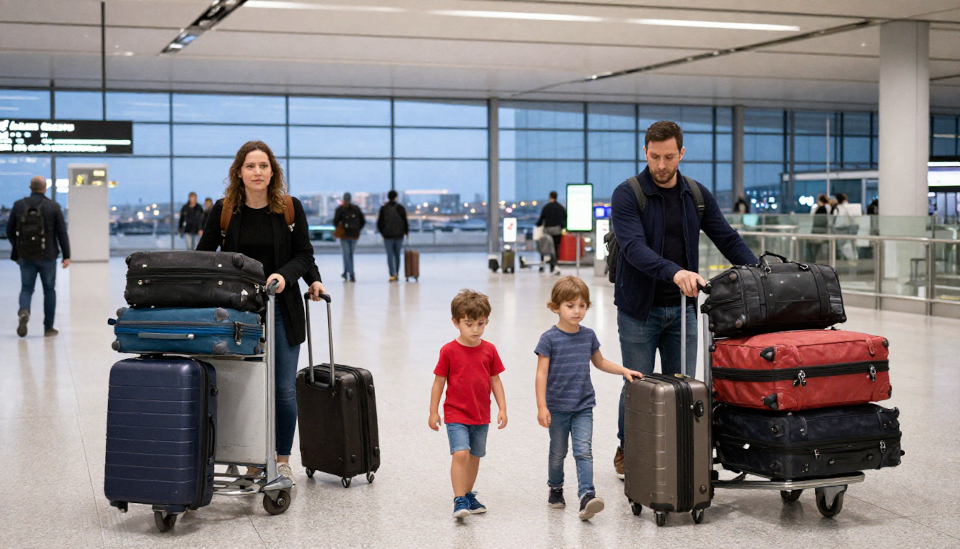 Families With Luggage at Orly airport