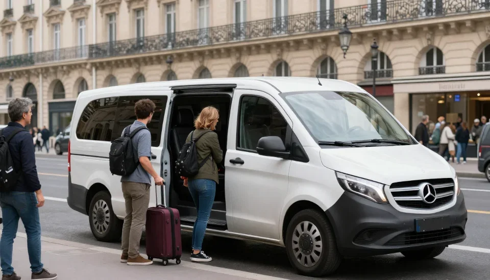 People get in Shared Shutle in Paris